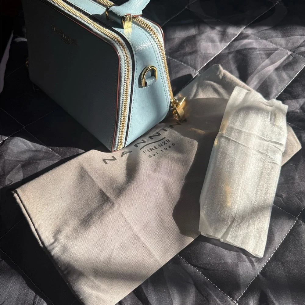 Custom Light Blue Nannini Italian Leather Designer Handbag - Picture 4 of 5